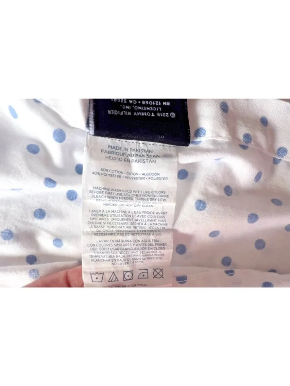 Tommy Hilfiger TWIN Flat Sheet White Blue Dots Cotton Blend Cottage Bedding NICE